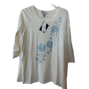 Bob Mackie Wearable White Blue Sequin Pullover Sweater 2X Lightweight New Other